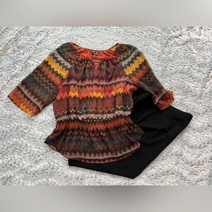 Rafaella Rust and Brown Blouse with Black Briggs New York Dress Pants